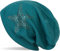styleBREAKER Damen Beanie Mütze mit Strass Nieten Stern und Schmucksteine Silber-anthrazit, Slouch Longbeanie 04024087, Farbe:Petrol