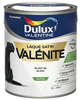 Dulux Valentine Peinture Laque Valénite Glycéro multisupport intérieur-extérieur – Grande résistance pour boiseries et ferronneries - aspect Satin Blanc de Blanc 2L