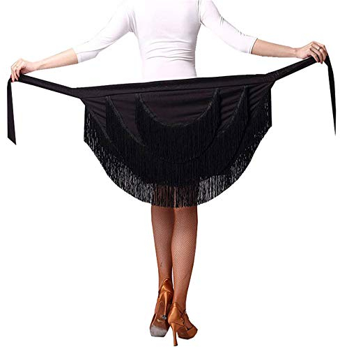 Damen Lateinischer Rock Ballsaal Salsa Tango Schlittschuh Wickelschal Dancewear Quaste Tanz Rock (D, Taille: 90cm/35.4)