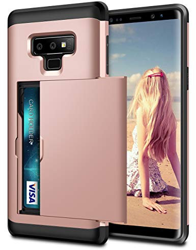 Coolden for Samsung Note 9 Case Wallet Armor Shockproof Heavy Duty Protective Case Rubber Bumper Card Holder Slot Wallet Case Cover for Samsung Galaxy Note 9 (Rose Gold)