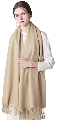 DEBAIJIA Écharpe Cashemire Laine Confortable Super Souple Soyeuse, Étole Foulard Pashmina Protection Contre Froid, Extra Large 200x70cm Châle Élégant Stylistique avec Franges - Kaki