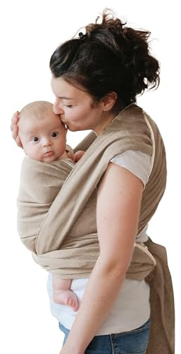 NéoBulle - Écharpe Sergé Brisé - Porte-Bébés Physiologique - Léger et Confortable, en Coton Bio - 100% Fabriqué en France - De 0 à 3-4 Ans - Beige Sable - 5,20 m