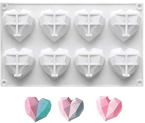 DUBENS Mousse-Kuchenform, Silikon Backform/Muffinform für Muffins, Cupcakes, Kuchen, Pudding, Eiswürfel und Gelee, Brotbackform, 3D Backformen DIY Mold (Diamant Herz)