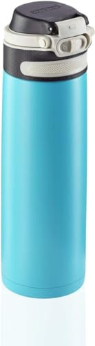 Leifheit Flip Bouteille isotherme (600 ml) avec bouchon à vis, mug voyage avec fermeture 100% anti-fuite, mug étanche avec ouverture à une main, bleu océan