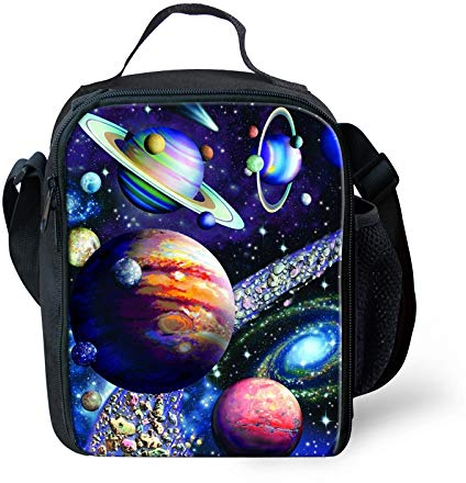 Amzbeauty Galaxy Planet Pattern Lunch Bag for School Kids Boys Girls Small Lunch Box Insulated Lunch Container with Adjustable & Removable Tote Bag
