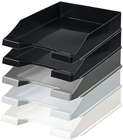 HAN 1027-X Briefablage KLASSIK, DIN A4/C4, stapelbar, stabil, modern (sortiert | schwarz bis weiß, 10er Pack)