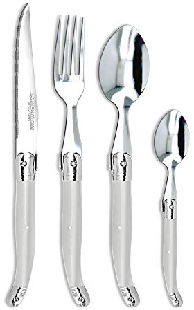 Laguiole Production - Ménagère 24 pièces - Set de Couverts de Table Acier INOX et ABS pour 6 Personnes - Solidité Extrême - Compatible Lave-Vaisselle - Manche Ergonomique - Blanc