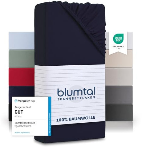 Blumtal® Baumwolle Spannbettlaken 135x190cm Basics Jersey im 2er Set - Bettlaken 135x190cm - Oeko-TEX zertifiziertes Spannbetttuch 135x190cm - Matratzenbezug 135x190 - Dark Ocean Blue - Blau