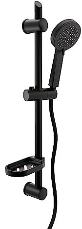 ENKI, ES019, Shower Slider Riser Rail Kit, includes Adjustable Slider, 3 setting Shower Head, Hose, Soap Dish, Durable Black Finish