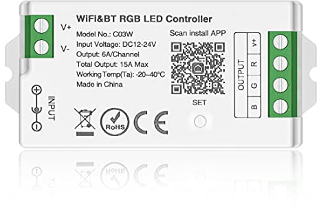 BTF-LIGHTING C03W RGB PWM (+ R G B) 4PIN 2,4 GHz WiFi LED Streifen Controller Helligkeit Gruppensteuerung Kompatibel mit Alexa Google Home APP Steuerung Arbeit Mit WR01RF RC03RFB Fernbedienung