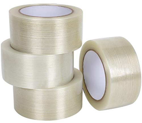 4 Stück 5 cm 25 m 6,3 mm Fiberglas-Klebeband, dick und super klebrig, transparentes Filament verstärktes Umreifungsband für schwere Verpackungen