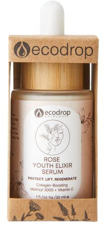 Ecodrop Rose Youth Elixir Serum, Matrixyl 3000 & Hyaluronic Acid, 30ml | Powerful & Advanced Daily Anti-Ageing Facial Skin Treatment with Vitamin C | Vegan & Cruelty-Free Skincare