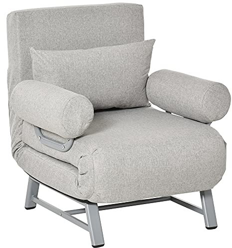Homcom - Sillón de calefacción convertible reclinable de 1 plaza, gran comodidad, cojín lumbar reposabrazos patas de metal lino gris claro