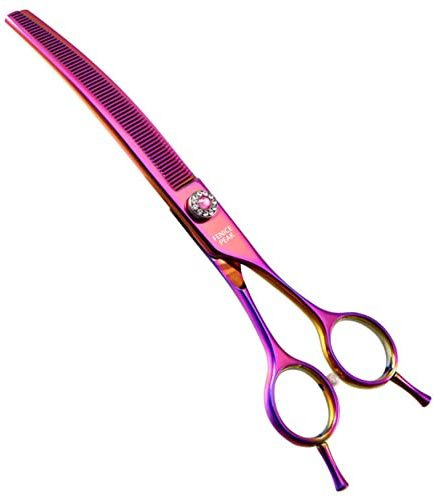 Fenice Peak Professionelle Fellschere für Hunde, gebogene Effilierschere, 17,8 cm, extrem scharfe Klingen, 440C-Stahl, langlebig, glatte Bewegung und feiner Schnitt für Hunde und Katzen (mehrfarbig)