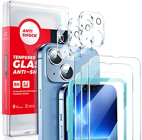 SMARTDEVIL [3+3 Verre Trempé Compatible avec iPhone 13 6.1 Pouce,avec le cadre d'installation,3 films en verre pour protection de l'appareil photo,Anti-Rayure,sans Bulles d'Air,9H Dureté