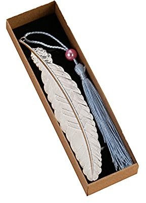 1 Stück Metall Feder Lesezeichen, Retro Klassischen Chinesischen Stil Metall Feder Blatt Quaste Lesezeichen Dokument Buch Etiketten Seitenmarker DIY Geschenke(Silber)