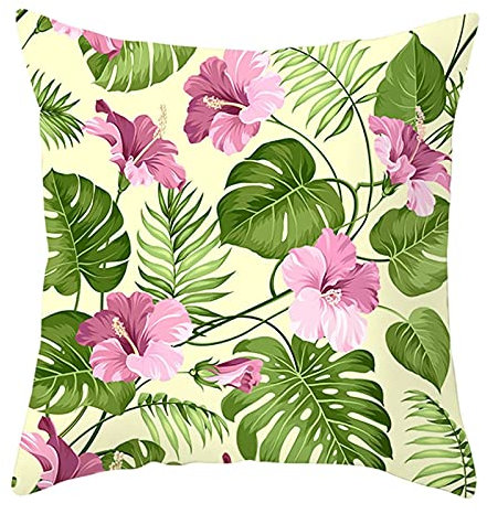 Lieson Dekokissen Kinderzimmer, Dekokissenhülle 50x50 1 Stück Kopfkissenbezug Rosa Grün Gelb Blattblume, Polyester