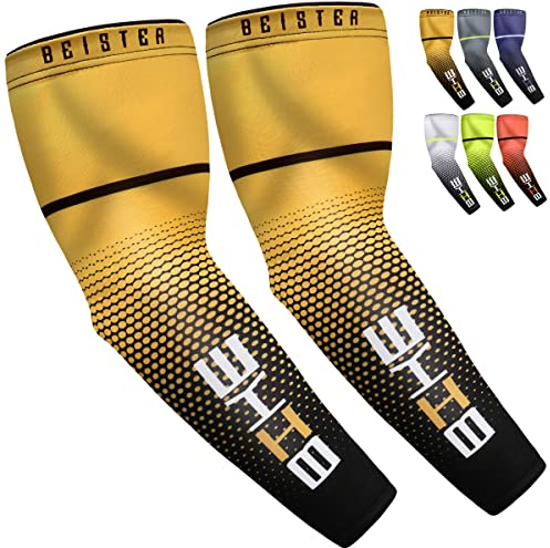 beister UV Sun Protection Cooling Compression Sleeves Arm Sleeves Men Women Sports (Medium, Yellow)