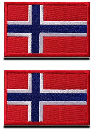 2 St. Norwegen Flagge Patch- Taktisch Norwegisch Abzeichen, Bestickter Aufnäher mit Verschluss, Militär Aufkleber Bänder für Rucksäcke Kleidung Taschen Uniform Weste Jersey