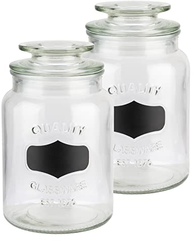 APS Vorratsglas mit Beschriftungsfeld 2er Set – Hochwertiger Glasbehälter zur Aufbewahrung mit 1,0 Liter Fassungsvermögen – Ihre Ware bleibt frisch,Glasdeckel mit Dichtung, Aufbewahrungsbehälter