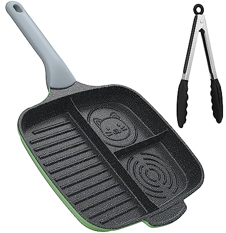 Geteilte Bratpfanne, COOKER KING 10-Zoll-Antihaft-Bratpfanne, 3-teilige Frühstückspfanne, Omelettpfanne, Speck und Burger, kompatibel mit allen Herden, frei von PFOA und PTFE