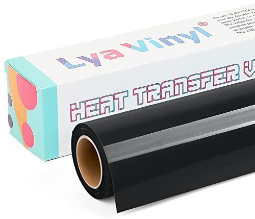 Black Heat Transfer Vinyl - Lya Vinyl 12 x 10ft Black Iron on Vinyl Roll for Cricut, Silhouette Cameo, Premium HTV for DIY Clothes, Bags, Shoes and Other Textiles