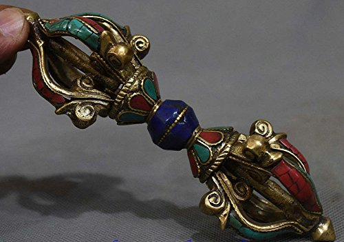 NEFSO Budismo Tibetano de 6 con Incrustaciones de Bronce Turquesa Vajra-mortero Phurba Dagger Holder Faqi
