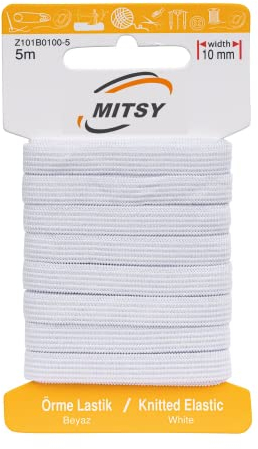 MITSY Reißfeste Gummiband Gummibänder zum Nähen Breit 10 mm 5 m Weiß Stark Gummilitze für Hosengummi Haushalt DIY Handwerk Stoffe zum Nahen