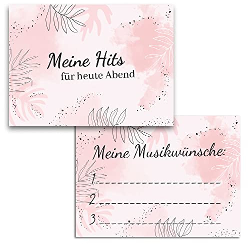 MAVANTO 50x Musikwunschkarten Hochzeit Party DJ - DIN A7 Karten für individuelle Musikwünsche deiner Gäste zu feierlichen Anlässen (Rosa)