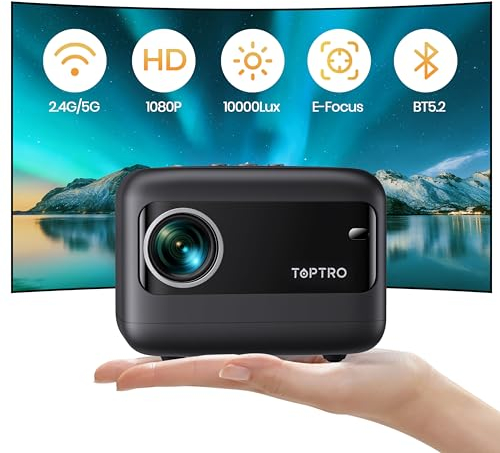 TOPTRO Portable Projector - 8000 Lumens, 1080P Full HD, 5G WiFi Bluetooth, Keystone Correction, Smart Home Projector for iOS/Android