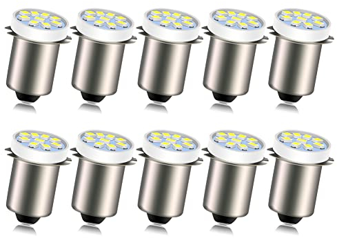 Ruiandsion P13.5S LED-Taschenlampenbirne Weiß 6V 2016 9SMD Ersatz für 4 Zellen Taschenlampen Taschenlampe Arbeitslicht, nicht polarisiert (10er Pack)