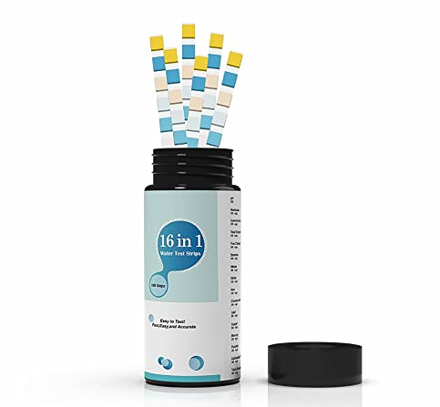 100 Stück 16 in 1 Wassertester für Trinkwasser, Wassertester Teststreifen für Leitungswasser Wasserqualität Analyse Gesamthärte freies Chlor Eisen Kupfer Blei Nitrat und mehr