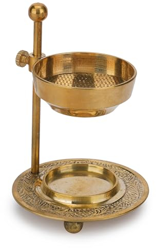 Ajuny Brûleur d'encens pour Bougie Chauffe Plat ou Charbon de Bois en Résine Chauffante Beau Design Réglable Dorée pour Décoration d'intérieur Parfum Accessoires Spirituels Meilleurs Cadeaux