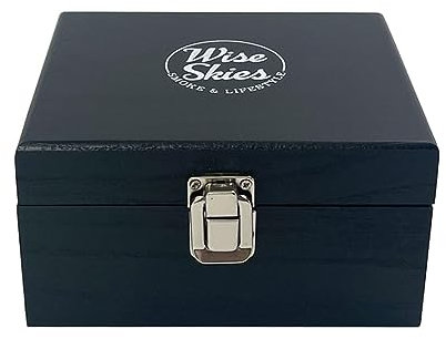 Wise Skies Scatola per rollare in legno, con coperchio incernierato, vassoio portaoggetti (mini nero)