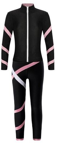 Jowowha Mädchen Trainingsanzug Sport Set Eiskunstlauf Anzug Langarm Sweatjacke + Hose Sport Leggings Yoga Gymnastik Turnen Eislaufen Tanzkleidung Rosa 122-128