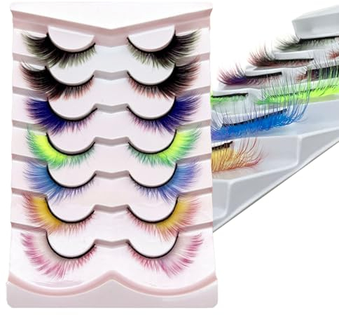 Joyeee Kit de Faux Cils, 7 paires Faux Cils 3D Colorées Eyelashes, Fait à la Main, Réutilisables, Effet Naturels, Décoration Dramatiques pour Cosplay Mascarade Fête Festival#5