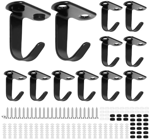 Runyu 12 Stück Deckenhaken Schwarz Haken Edelstahl Haken zum Schrauben Handtuchhaken mit 24 Schrauben Augenplatte Wandhaken zum Schrauben für Badezimmer Küche Handtuch Schlüssel