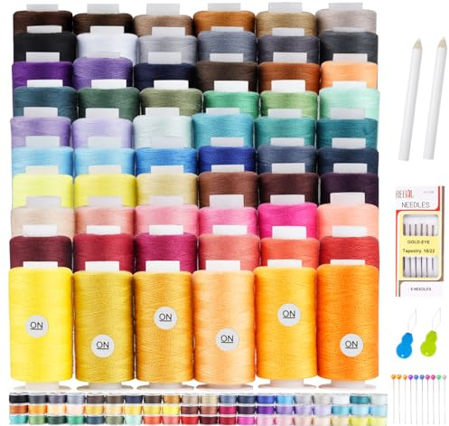 Agoer 60-teilig Nähgarn Set für Nähmaschine, 400 Yard/Rollen Nähgarn Sortiment Set 60 Farben Overlock Garn Nähmaschinengarn mit 16 Nadeln und 2 Nadel Einfädler