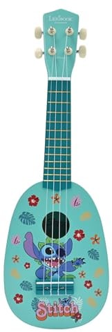 Lexibook, Disney Stitch, Mijn eerste houten ukelele, 4 nylon snaren, 53 cm, inclusief handleiding, Blauw, K230D