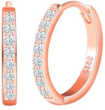 CPSLOVE Orecchini Cerchio da Donna Ragazze Eleganti Orecchini Cerchi con Zircone in Argento 925 Orecchini Creole de Diametro 1.2cm, Oro rosa