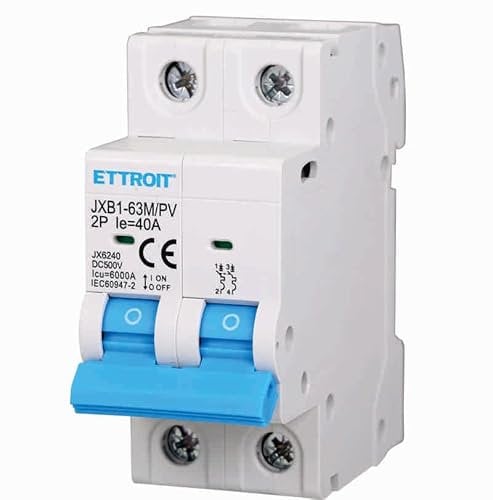ZOREI Interruttore Magnetotermico Fotovoltaico, 2P DC 500V 6KA, Occupa 2 Moduli DIN (40A)
