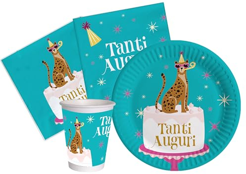 Ciao- Kit Vaisselle de Fête (Assiettes, gobelets, Serviettes), AZ164, Multicolor, 24 Persone