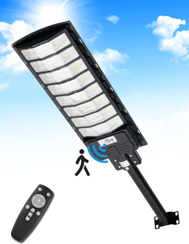 papasbox 800W LED Solar Straßenlaterne mit Fernbedienung | Solarbetriebene 6500K Straßenlampe Wandleuchte mit Bewegungsmelder Sensor | Außen Wegeleuchte im Freien Straßenleuchte