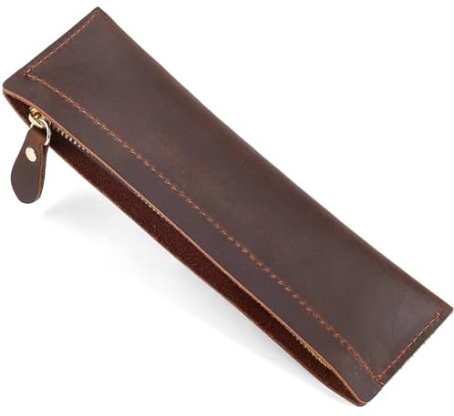 GORGECRAFT Crazy Horse Cowhide Leather Pencil Case Rectangular Vintage Pen Bag with Zipper Closure Real Leather Pencil Pouch Genuine Leather Fountain Pen Holder for Stationery Storage, Coconut Brown