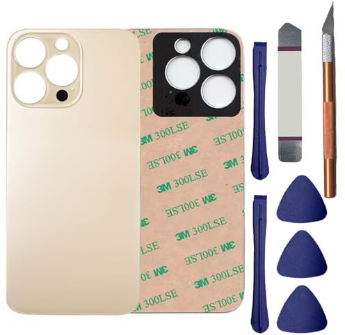 Anglepingping 13 Pro Max - Cristal trasero de repuesto para iPhone 13 Pro Max, compatible con iPhone 13 Pro Max, kit de vidrio trasero con adhesivo preinstalado y herramientas (dorado)