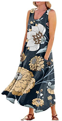 Sommerkleid Damen Leicht Sommerkleider Damen Swing V-Ausschnitt Sommerkleid Leichte Freizeitkleid Mit Taschen Minikleid Skaterkleid Kurzes Tank Kleider Satin Kleid Abendkleider Ballkleid（3-Navy,6XL）