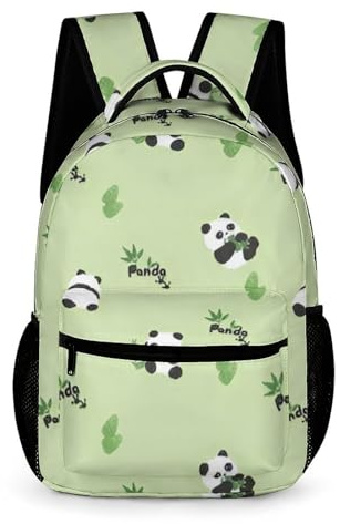 Treer Wasserdicht Rucksack Kinder, 3D-Panda Schulrucksack für Kinder Groß Nylon Kinderrucksack Mädchen Jungen Kindergartenrucksack Schulranzen für 3-14 Jahre (Grün,43x32x15cm)