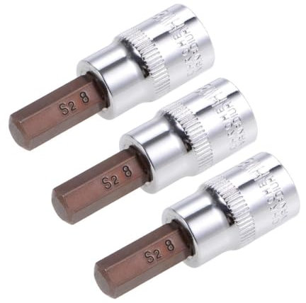 TOP-VIGOR 3Pcs Hex Bit Socket, 3/8 Drive x H8 (8mm) Allen Key Socket, Premium S2 Steel Bits, Hex Bit with 48mm Length for Torque Wrench, Ratchet Wrench, Impact Power Drills, Slide Bar