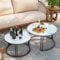 FATIVO Couchtisch 2er Set Satztisch Marmor Garten, Outdoor Couchtisch Runder Sofatisch Aluminiumlegierung Tischbeine, Balkontisch Wohnzimmertisch für Schlafzimmer - Klein 35×57cm / Groß 41×70cm