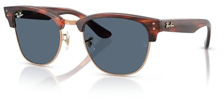 Ray-Ban RBR0504S Clubmaster Reverse Square Sonnenbrille für Herren und Damen, Gestreifte Havanna auf Roségold/Dunkelblau, Large
